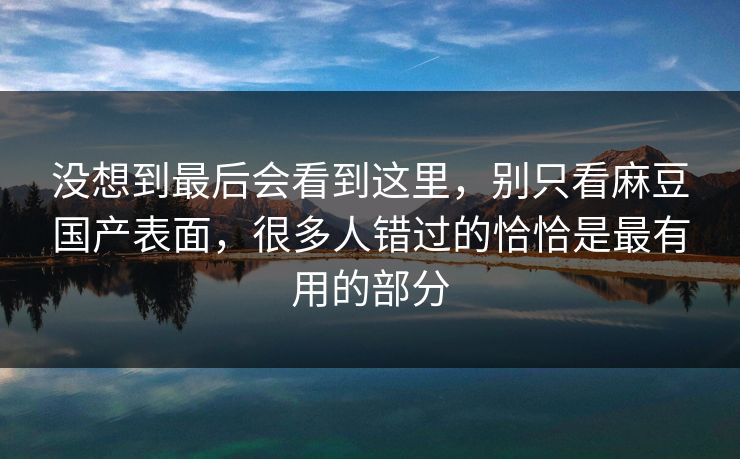 没想到最后会看到这里，别只看麻豆国产表面，很多人错过的恰恰是最有用的部分