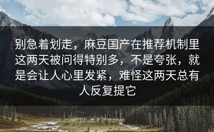 别急着划走，麻豆国产在推荐机制里这两天被问得特别多，不是夸张，就是会让人心里发紧，难怪这两天总有人反复提它